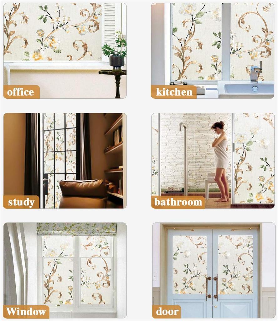 Window Privacy Film Static Cling NonAdhesive Glass Film Frosted Window Cling Anti UV Removable Heat Control Decorative Door Film