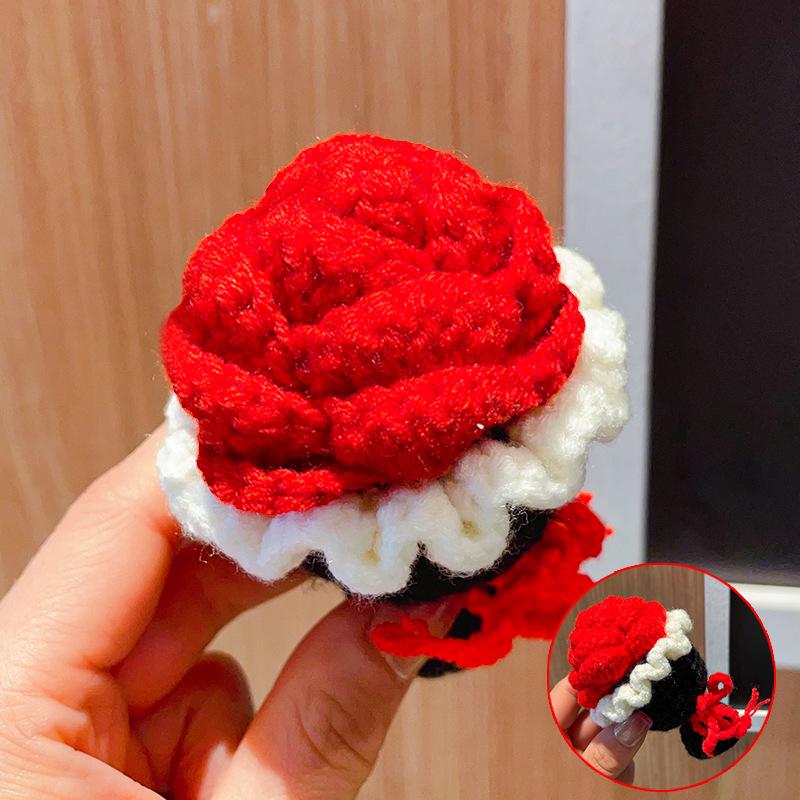 Charming Crochet Fruit Keychain: Persimmon & Strawberry Wool Pendants