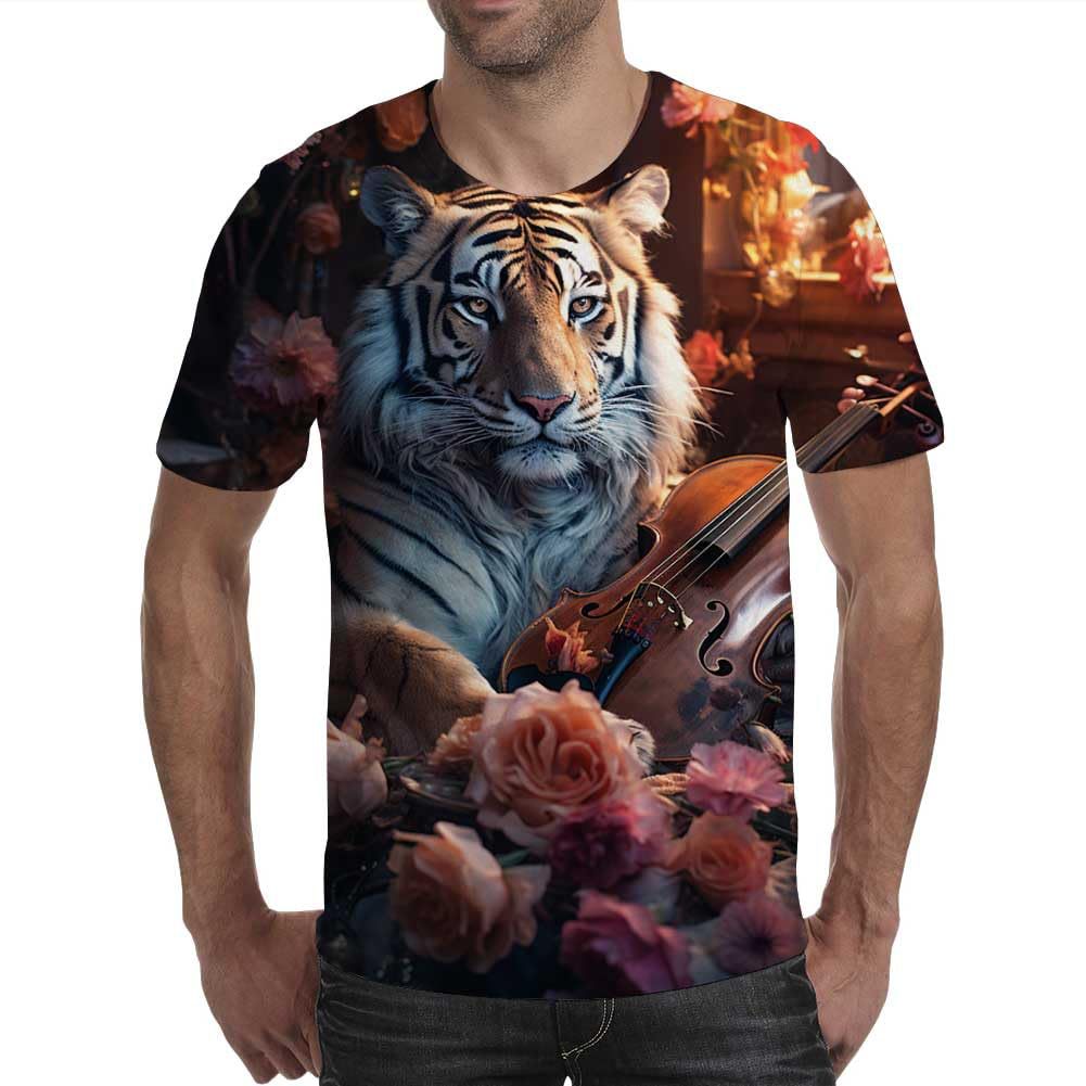 Summer Round Neck 3D Animal Pattern Print Top Fashionable Casual Short Sleeved Men's T-shirts