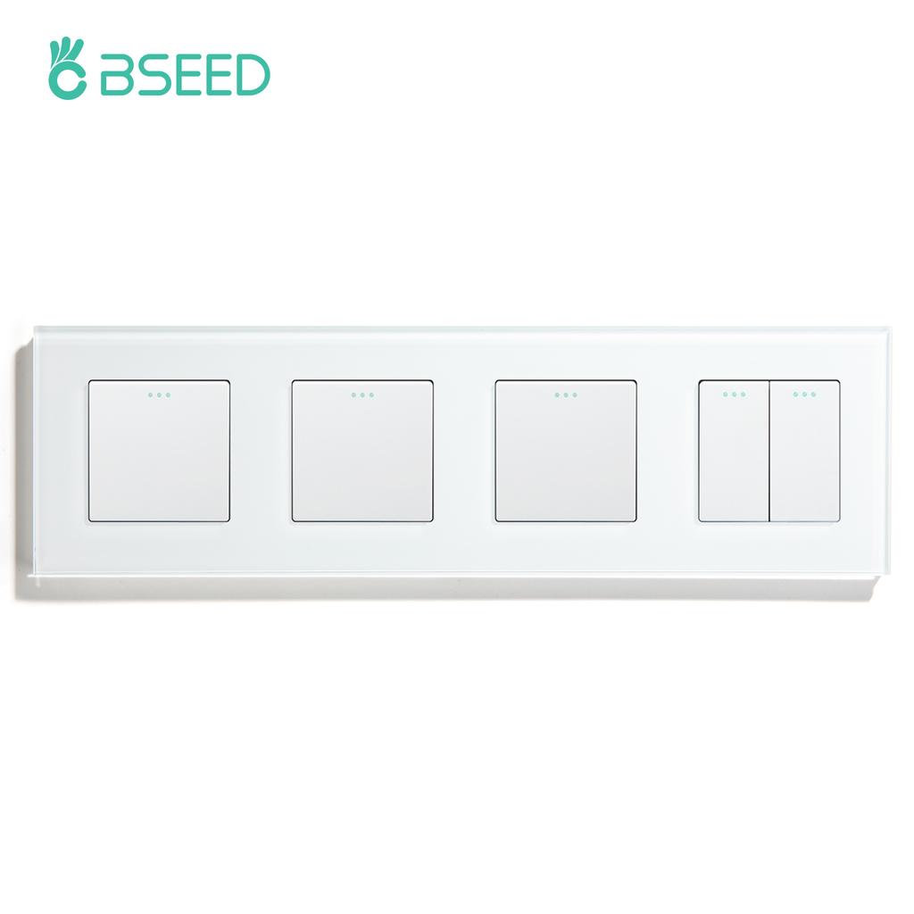 BSEED 1/2/3 Gang 1 Way Mechanical Wall Light Switch Double Button Switch EU Standard Glass Panel 10A For Home Lighting Control