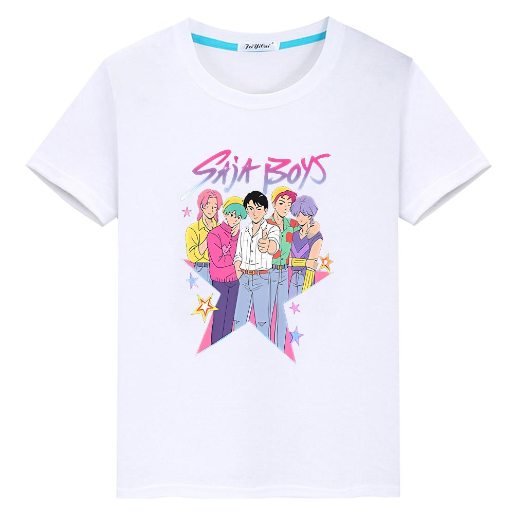 kpop demon hunters Print 100%Cotton t shirt for kids boy 10year y2k Saja Boys Kawaii Tees Cute Tops anime Short girls clothes