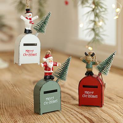 Santa Claus Mailbox Christmas Tree Ornaments Wrought Iron Painted Mailbox Pendant Vintage Post Box Hanging Decoration