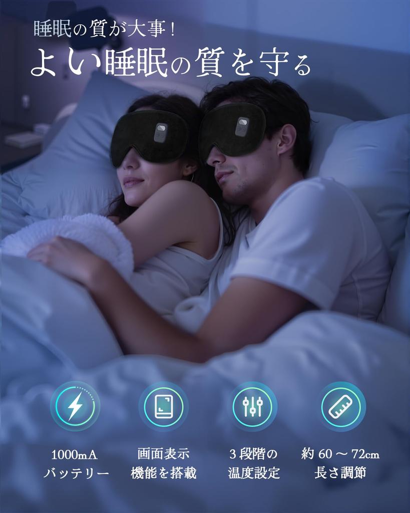FORJING Rechargeable Hot Eye Mask for Sleeping Screen 3 Temperature and Time Light Blocking No Sleep Lightweight Type C Charging Port [Digital