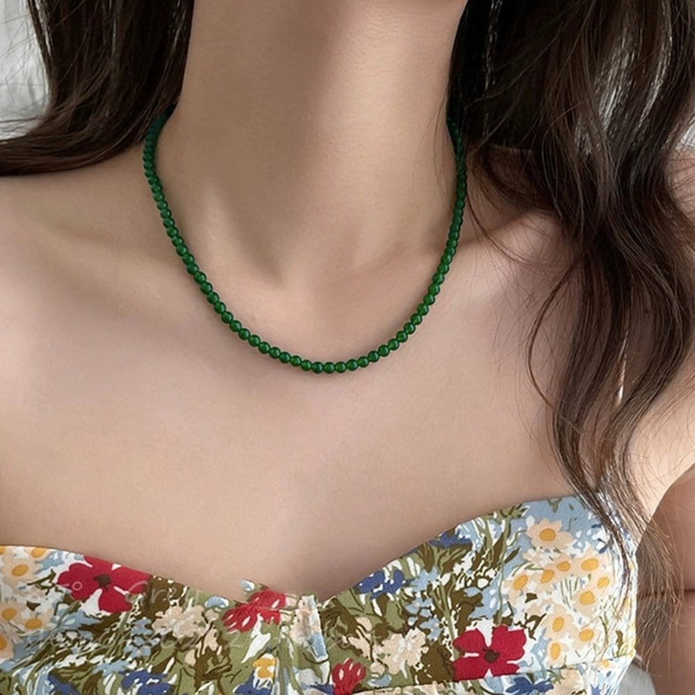 Kalinna Green Onyx Gemstone Beaded Silver 925 Necklace