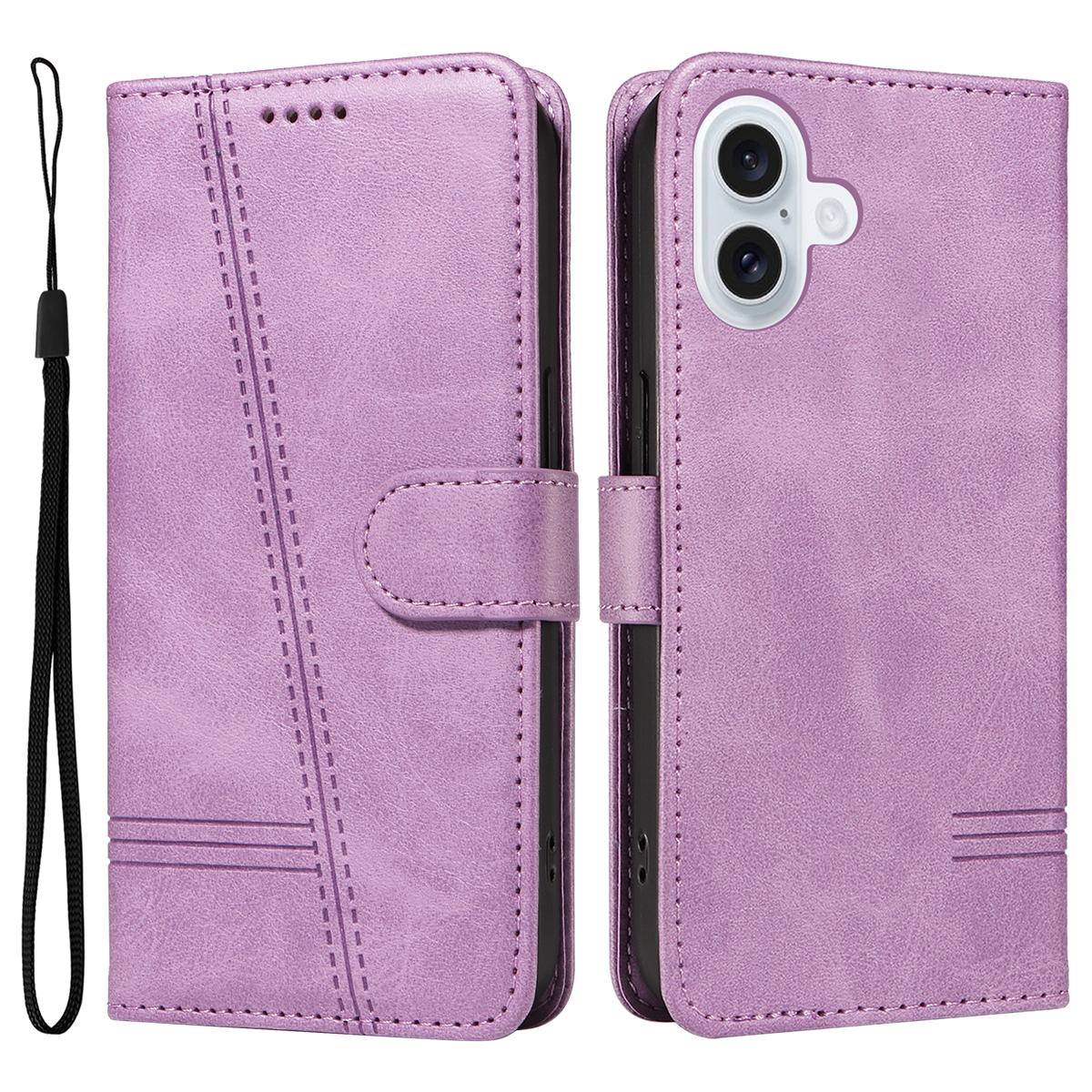 

For iPhone 17 Wallet Case T-Shape Lines Leather Phone Cover Stand Light Purple