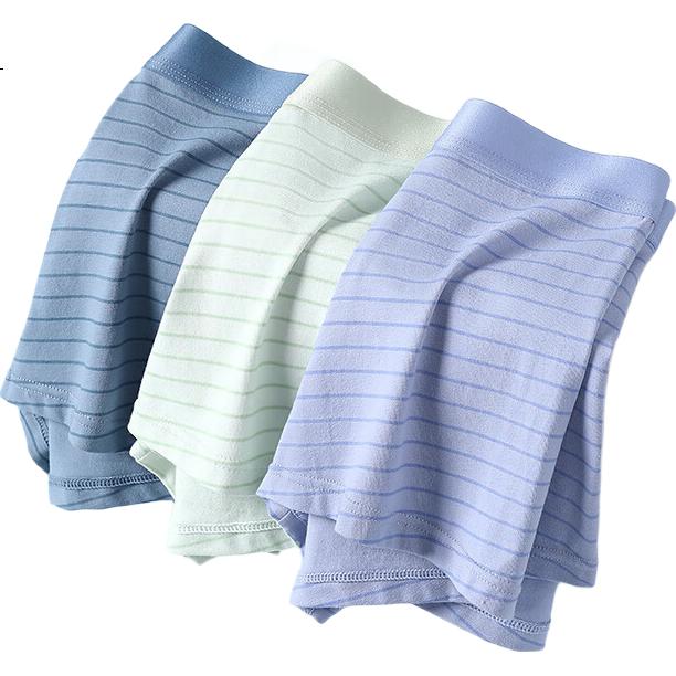 Fentengcare Men's Underwear, Pure Cotton Soft Cotton 10A Antibacterial, Summer Thin Striped Simple Breathable Mid-Rise Boxer Briefs