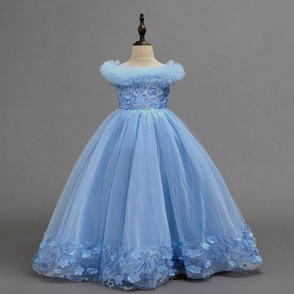 Girls Navy Blue Tulle Princess Ball Gown Flower Girl Dress