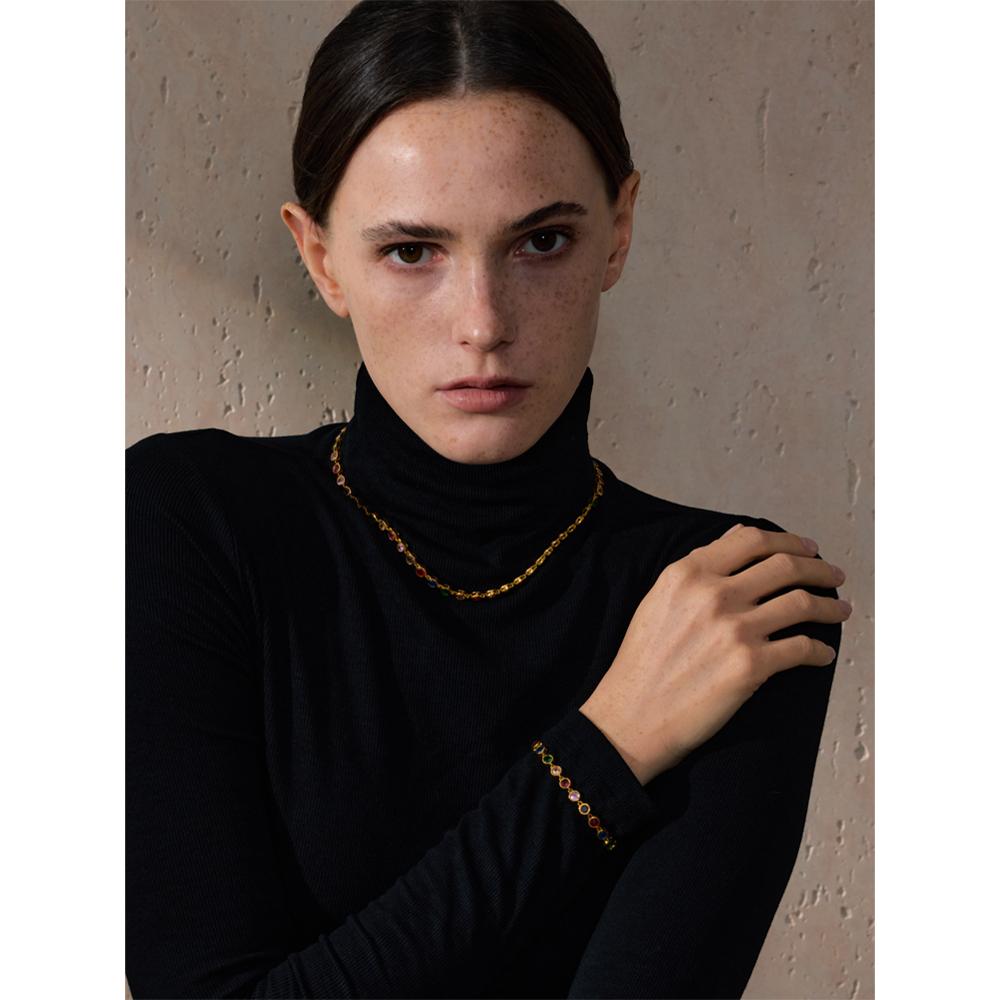 Exquisites Buntes Zirkonia Luxus Gusskettenhalsband Armband für Damen Edelstahl Wasserdichter Schmuck Geschenk