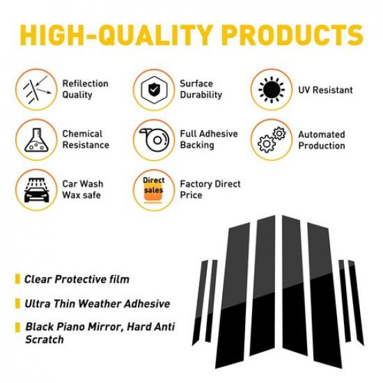 8x Door Window Pillar Trim Overlay Decal For Honda Civic Sedan 12-15 Gloss EOA