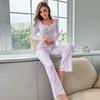 2Pcs/set Fancy Underwear Women's Homewear Lace Long-sleeved Trousers Stretch College Students Home Wearable Pajamas for Women