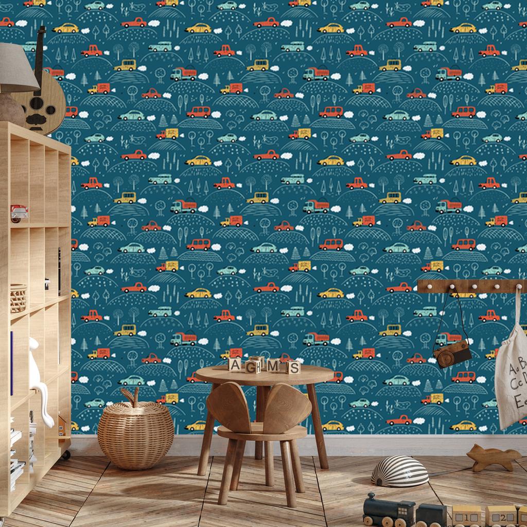 Colorful cars and trees wallpaper for living room and bedroom 50x1000