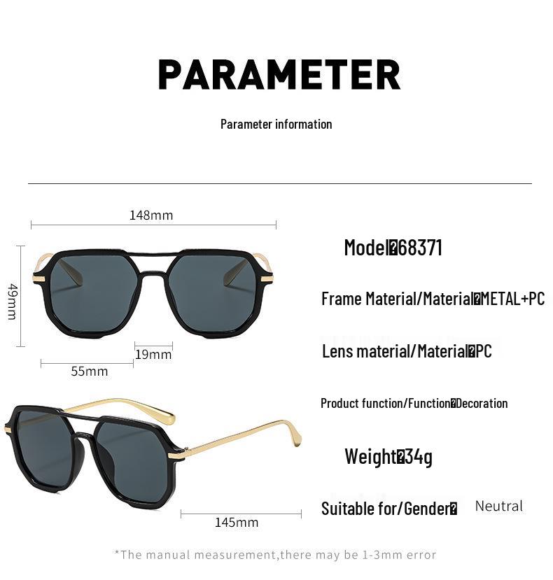 2026 New Double Bridge Square Sunglasses - Fashionable Retro Pilot Style for Holiday and Driving Sun Protection