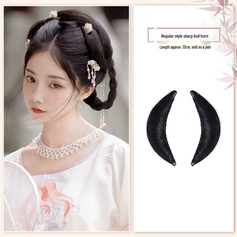 Tang Dynasty Wig Bag: Style-Ready Head-Covering with Side Ties, Hanfu-Inspired Round Hair Roller Pad.