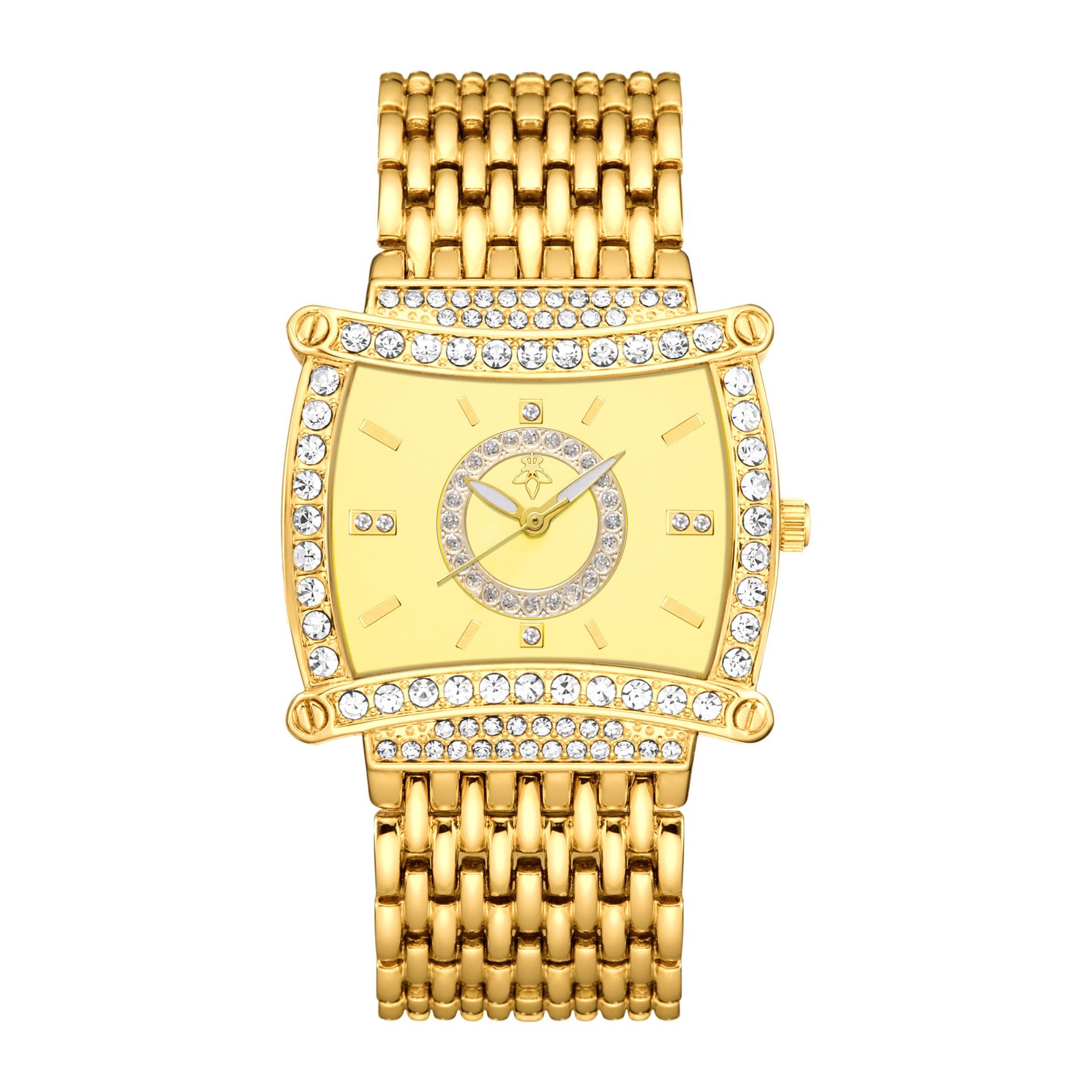Yalalusi Luxury Gold Diamond Square Disc Women S Watch Diamond Chain Band Light Luxury Quartz Women S Watch