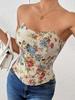 Letni Retro Top Bandeau w Kwiatowy Wzór - Styl Rybi Ość