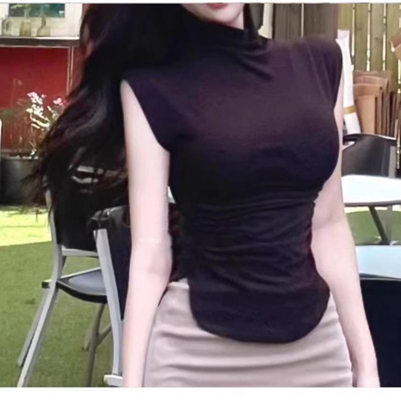 

Korean Dongdaemun 2024 Autumn High Neck Pleated Waist-Cinch Vest for Women - Simple Feminine Style One Size