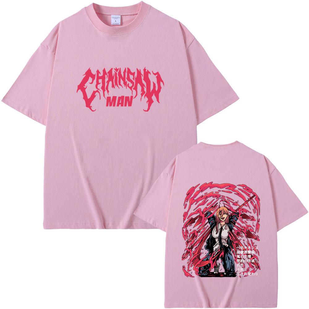 Anime Chainsaw Man Power Double Sided Printed T-shirt Summer Men's Women's Fashion Casual Oversized Streetwear Manga Lovers Gift