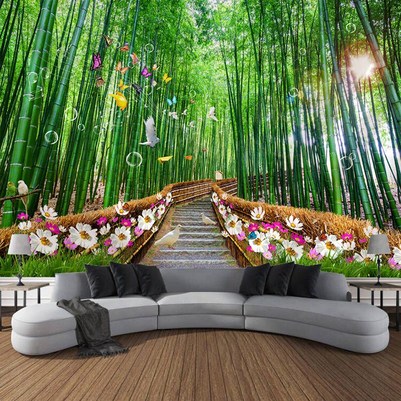 Art Curtain Hanging Cloth Home Bedroom Living Room Decoration Green Bamboo House Bridge Landscape Wall Tapestry