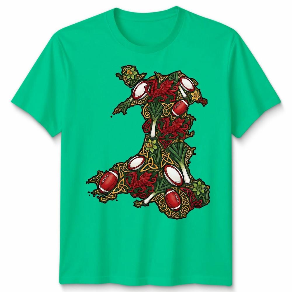 Unisexs Unisexs Welsh Dragon Cymru St Davids Day Map Daffodils Leeks V Neck Shirt S