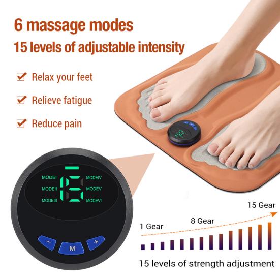 Intelligent Foot Massager Digital Display 6 Modes 15 Intensity Levels Rechargeable Smart Foot Massage Pad