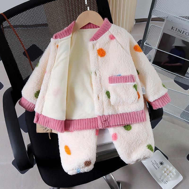 Infant Girls' Flannel Pajama Set - Autumn/Winter Toddler Homewear, Two-Piece