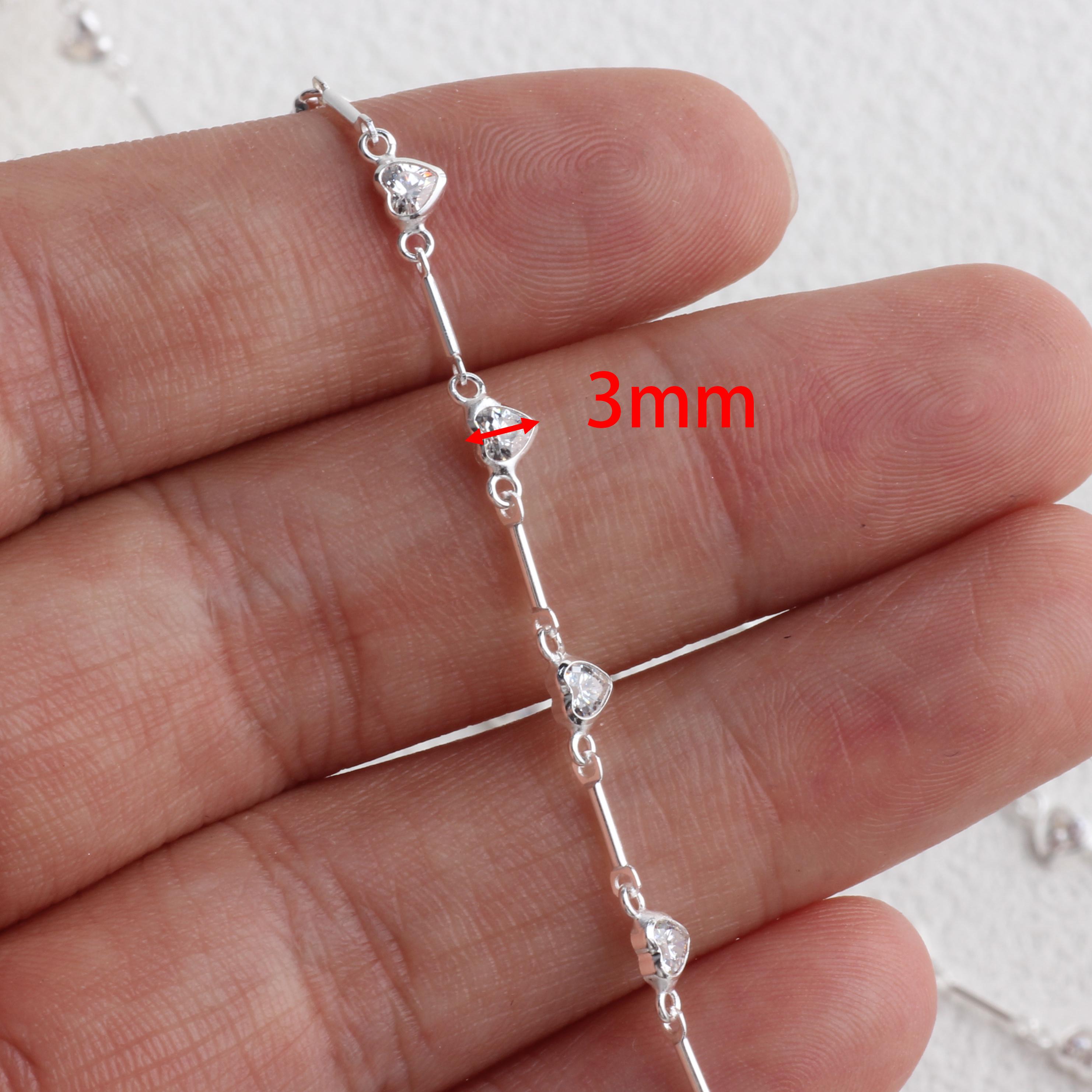 14K Gold Filled/S925 Silver Link and Bar Chain With CZ Bezel Heart for Permanent Jewelry Making Necklace Bracelet Accessories 3mm