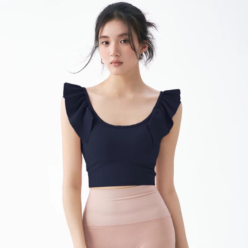 

Балетный стиль Красивая одежда для йоги Слимминг Верхняя одежда Фиксированная чашка Спортивное нижнее белье Маленькие рукава-крылышки Пуш-ап Новый фитнес-топ Женский Black (not much) S