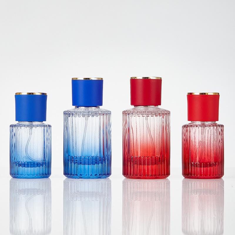 Vertical Gradient Stripe Glass Perfume Bottle - Aesthetic Spray Decanter for Essential Oils and Cosmetics