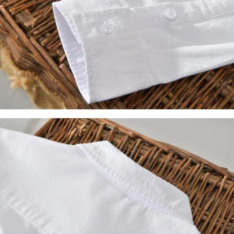 Spring and Autumn Simple Style Mens Long Sleeved Shirts Pure Cotton Casual Shirt Lapel Collar Oxfords Solid Color Shirt Versatile Slim Fit Shirt