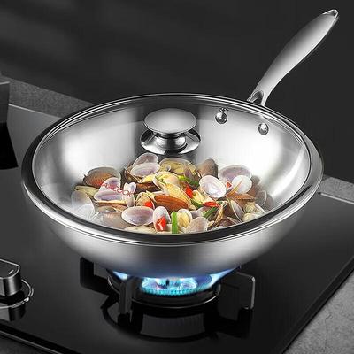 Meichu 304 Stainless Steel Wok with Lid, 34cm