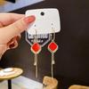 Fashion Atmospheric Red Velvet Bow Earrings Femininity Sweet Flower Long Fringed Versatile Earrings