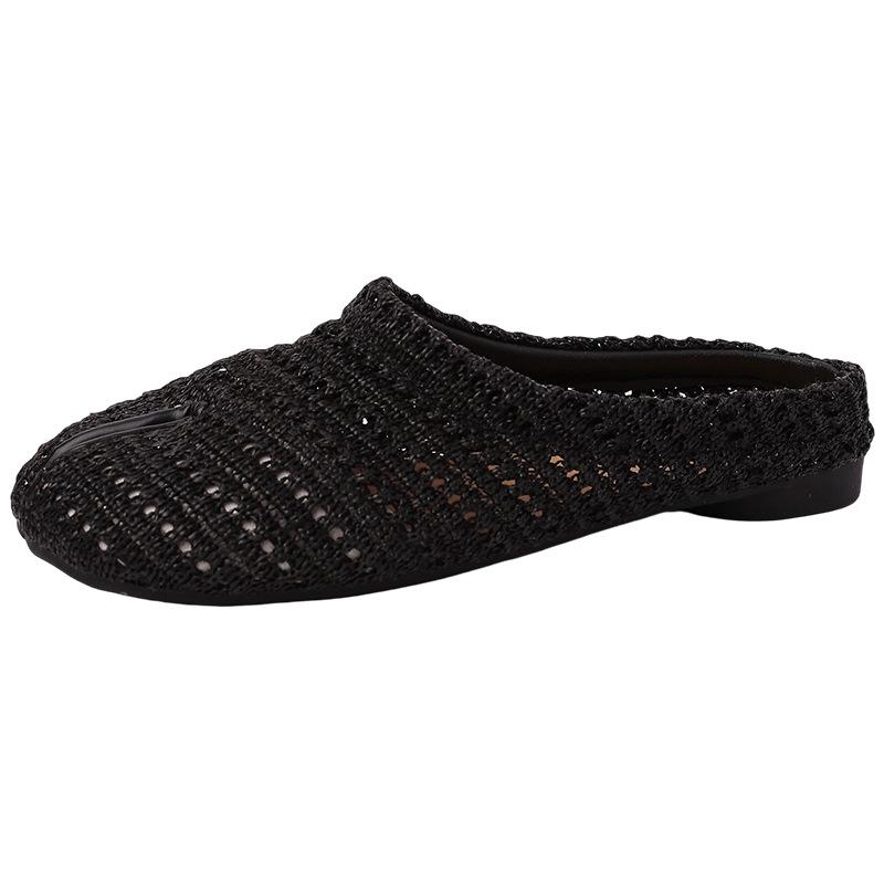 Fashion retro woven hollow breathable bag head half drag women wear summer new wear casual cool slippers