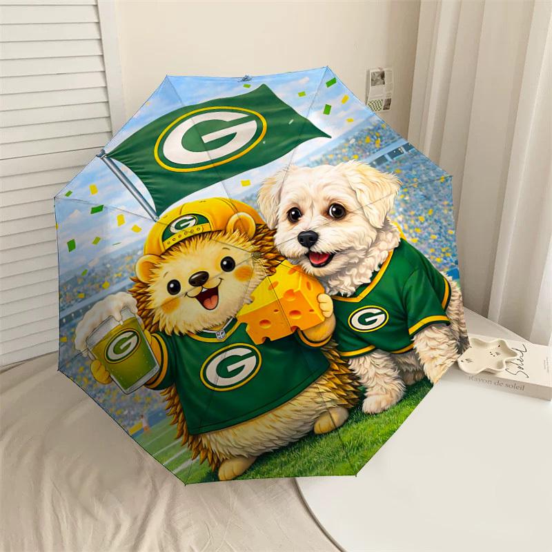 

1PC Hedgehog Green Bay Packers Umbrella-8-Rib Reinforced, Automatic Open, Lightweight & Durable, Cute Fashion Accessory for Outdoor-T314