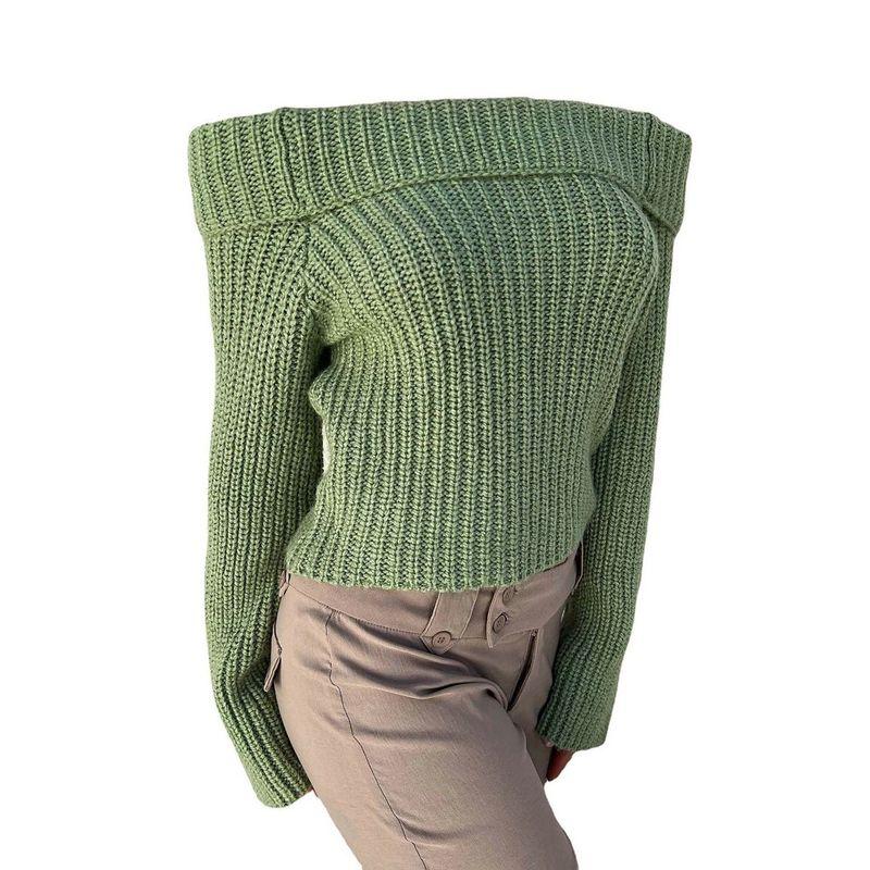 Elegant European and American Women's Clothing Beautiful Stylish Fall and Winter New Arrival off-Shoulder Long Sleeves Tops Sexy Knitting Sweater