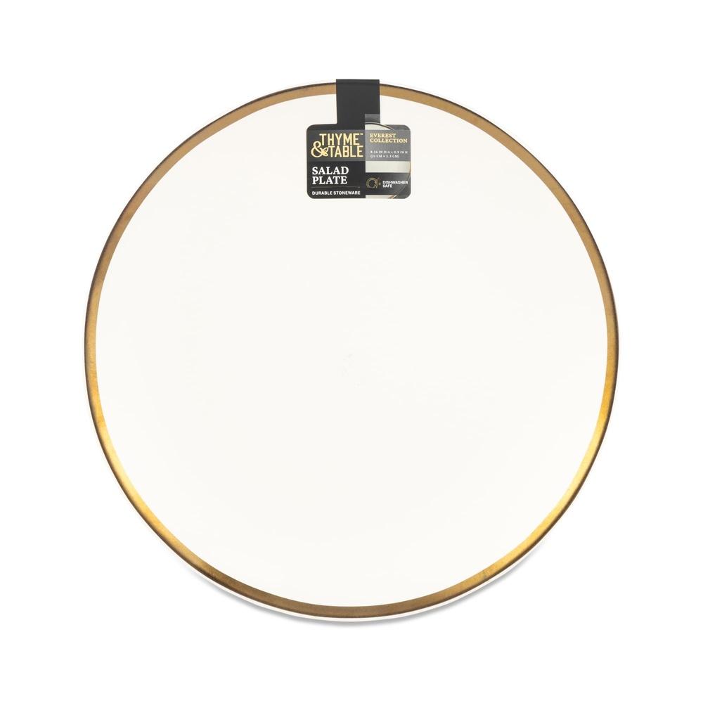 Stylish Stoneware Salad Plate with Gold Rim Round Ceramic Plate Appetizers Desserts Durable Dishwasher Safe Elegant Dining Use