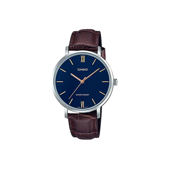 CASIO Women s Standard Series Blue Watch LTP-VT01L-2BUDF Brown Strap