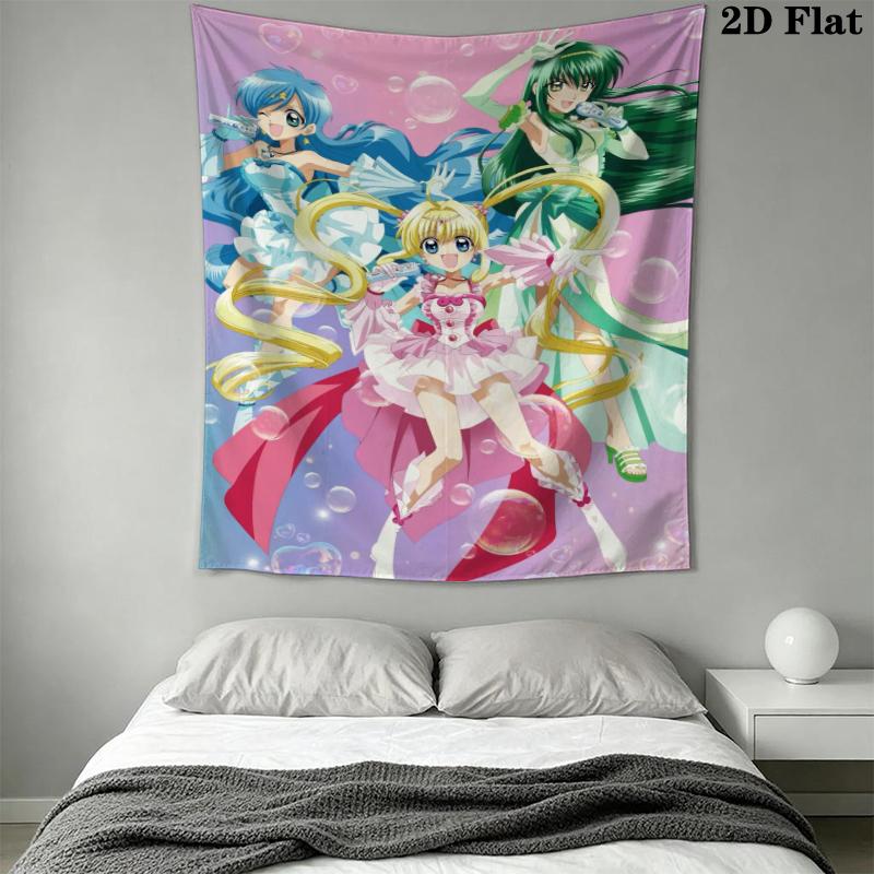 Mermaid Melody Pichi Pichi Pitch Wall Tapestry Aesthetic Wall Hanging Printed Fabric Blanket Decorative Tapestries for Bedroom Living Room Home Decor