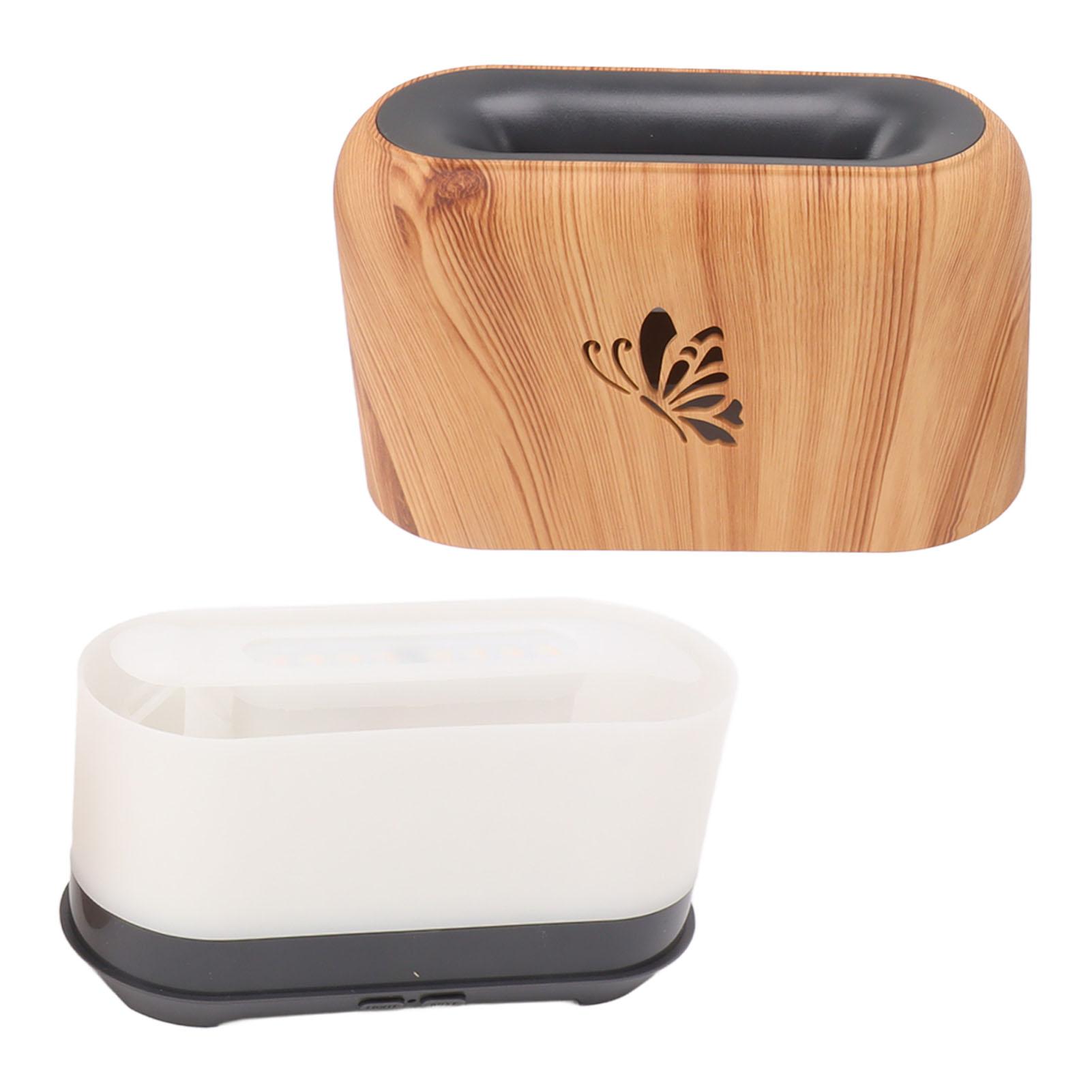 

150ml Flame Diffuser Humidifier Prevents Dryness Silent Wood Grain Humidifier with 7 Color Lights for Bedroom