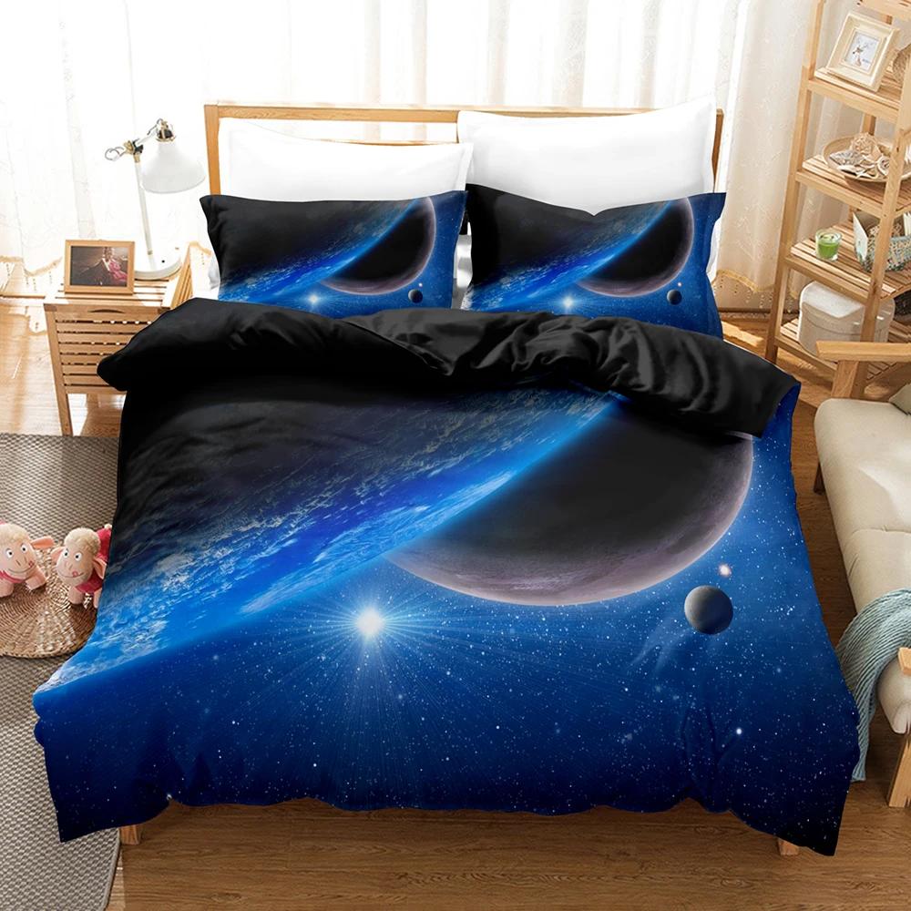 

Planet Space Earth Bedding Sets Full King Winter Duvet Set Bed Cover Cotton Galaxy Bedroom Housse De Couette Cover Sets For Bed EU Single(135*200cm)3pcs