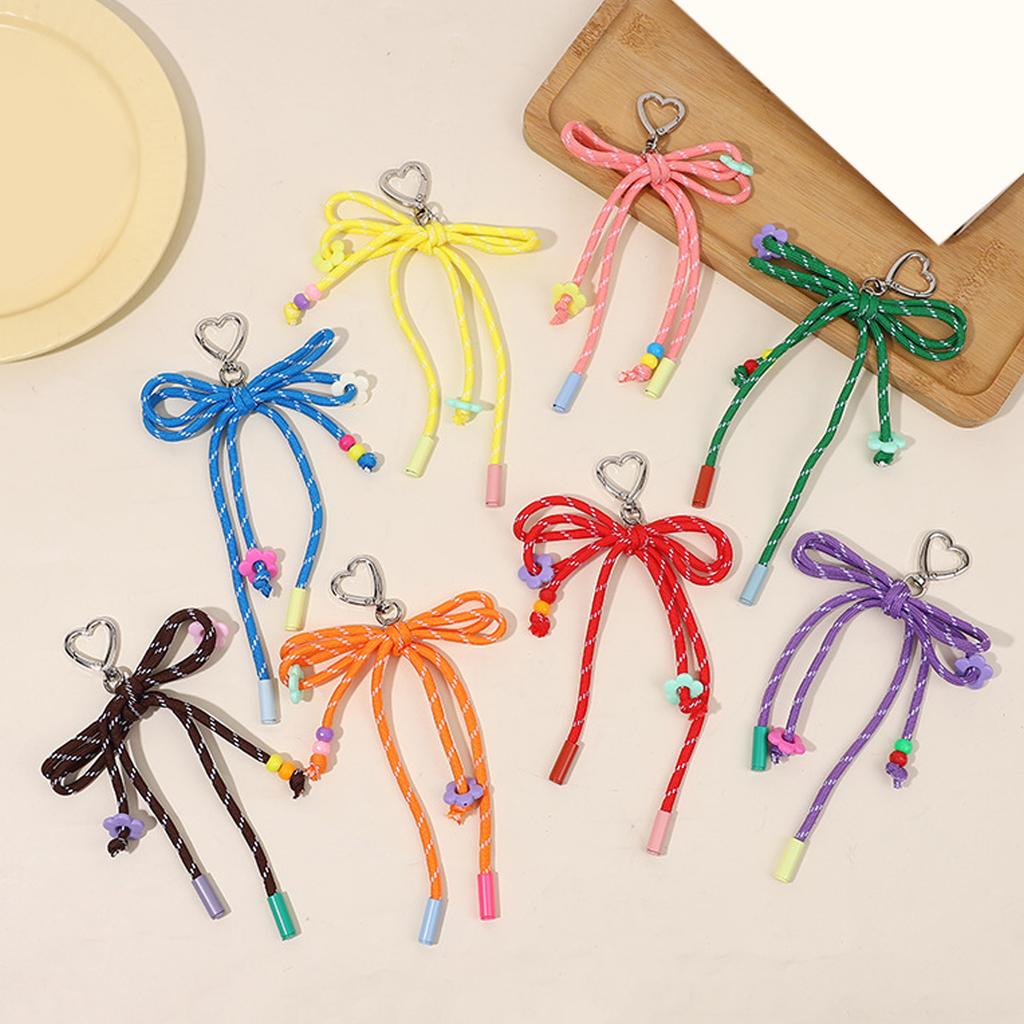 Stylish Candy Color Braided Bowknot Keyring Nylon Weaving Rope Keychain Phone Accessories for Student and Trendsetters