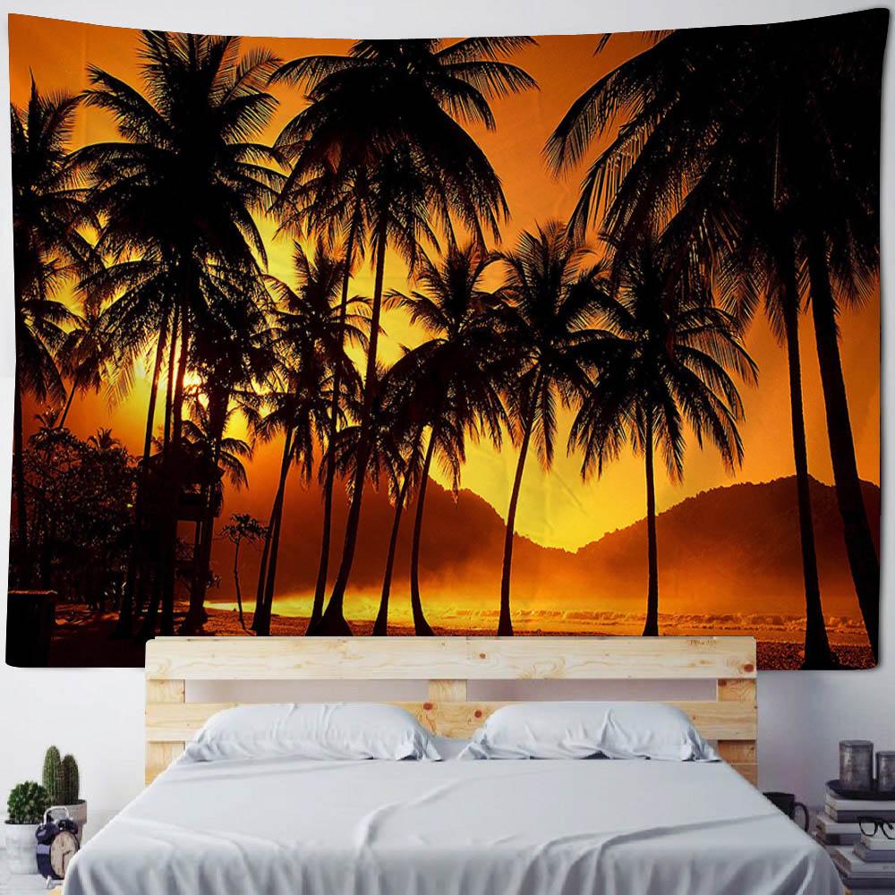 Sea Coconut Tree Tapestry Wall Hanging Bohemian Sunrise Landscape Home Decoration, Aesthetic Bedroom Living Room Decoration