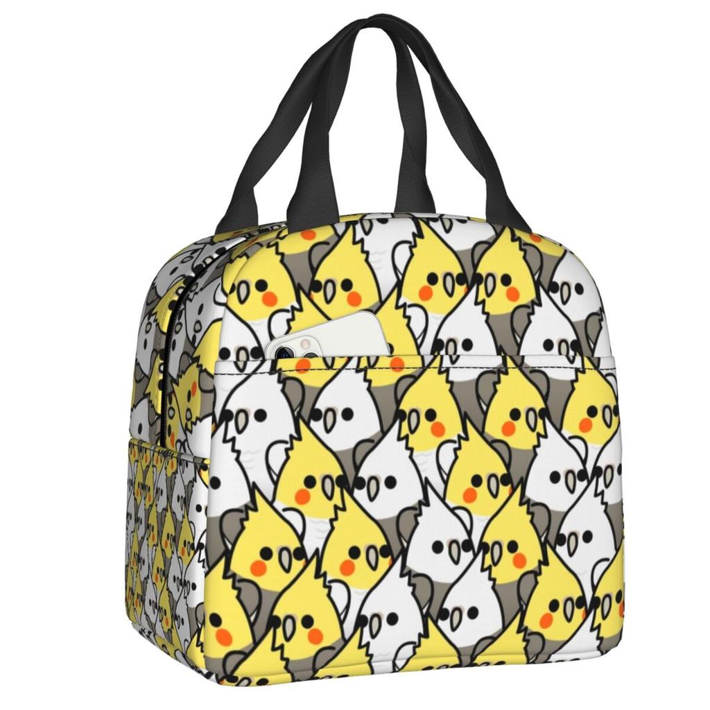 Custom Parrot Birds Cockatiel Squad Insulated Lunch Bags for Women Resuable Cooler Thermal Bento Box Outdoor Camping Travel