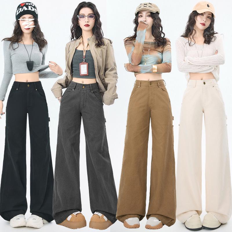 

2026 Spring Women s Modern Stylish Cargo Jeans - Versatile Wide-Leg Work Pants 2X Large абрикосовый