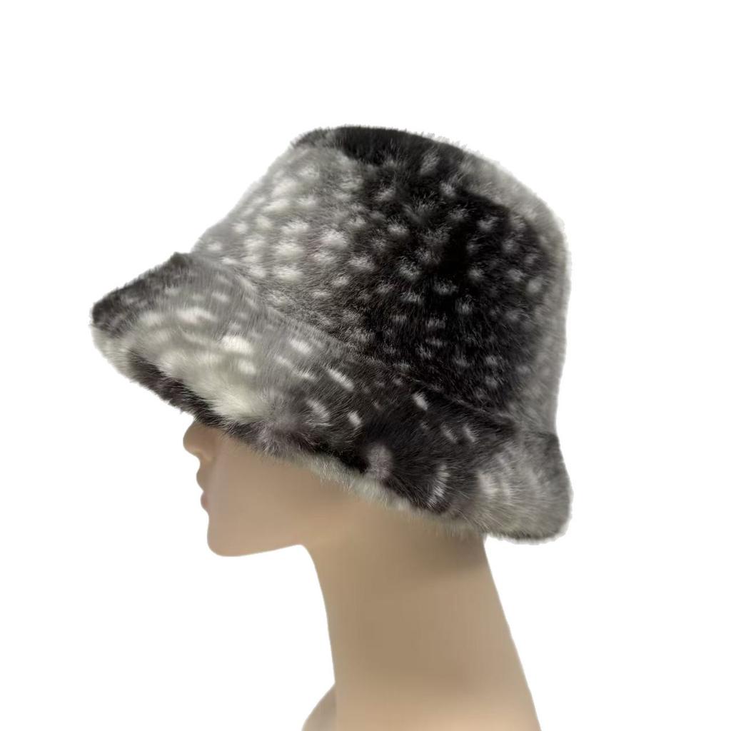 New Spotted Bucket Hat Autumn and Winter Warm Ear Hat Fashion Plush Hat Versatile Imitation Fur Hat
