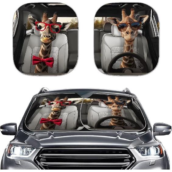 Dreaweet Hawaiian Sun Visor for Car Windshield 2 Piece Sunset Beach Palm Tree Car Window Shades Blockout Sun Shade for Car Window Front Windshield