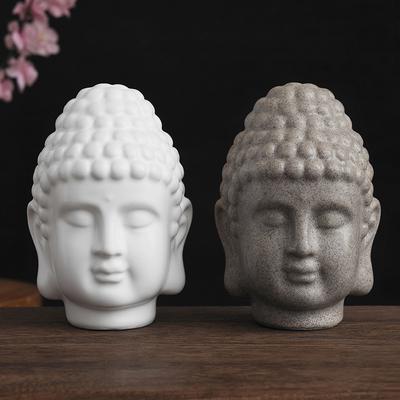 Statuie Cap de Buddha din Gips și Rășină Mingze, Decor Creativ cu Buddha pentru Intrare Acasă și Sufragerie