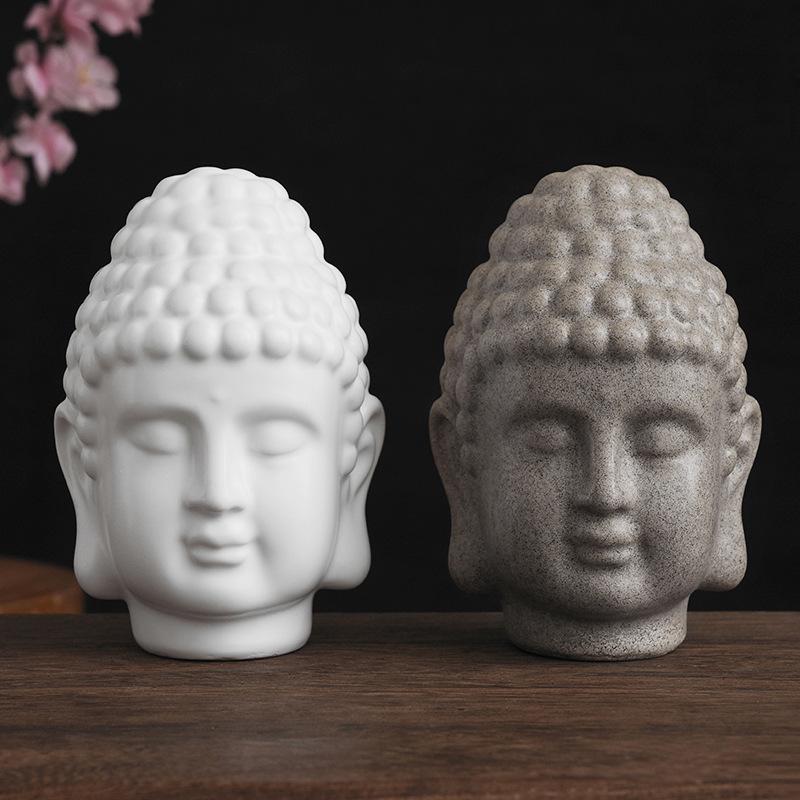 Mingze Sandstone & Resin Craft Buddha Head Statue, Creative Buddha Decor For Home Entrance & Living Room