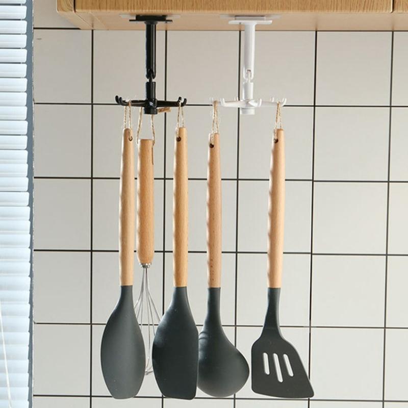 360 Degrees Rotated Kitchen Hooks Self Adhesive Wall Door Hook Handbag Clothes Ties Bag Home Hanging Rack