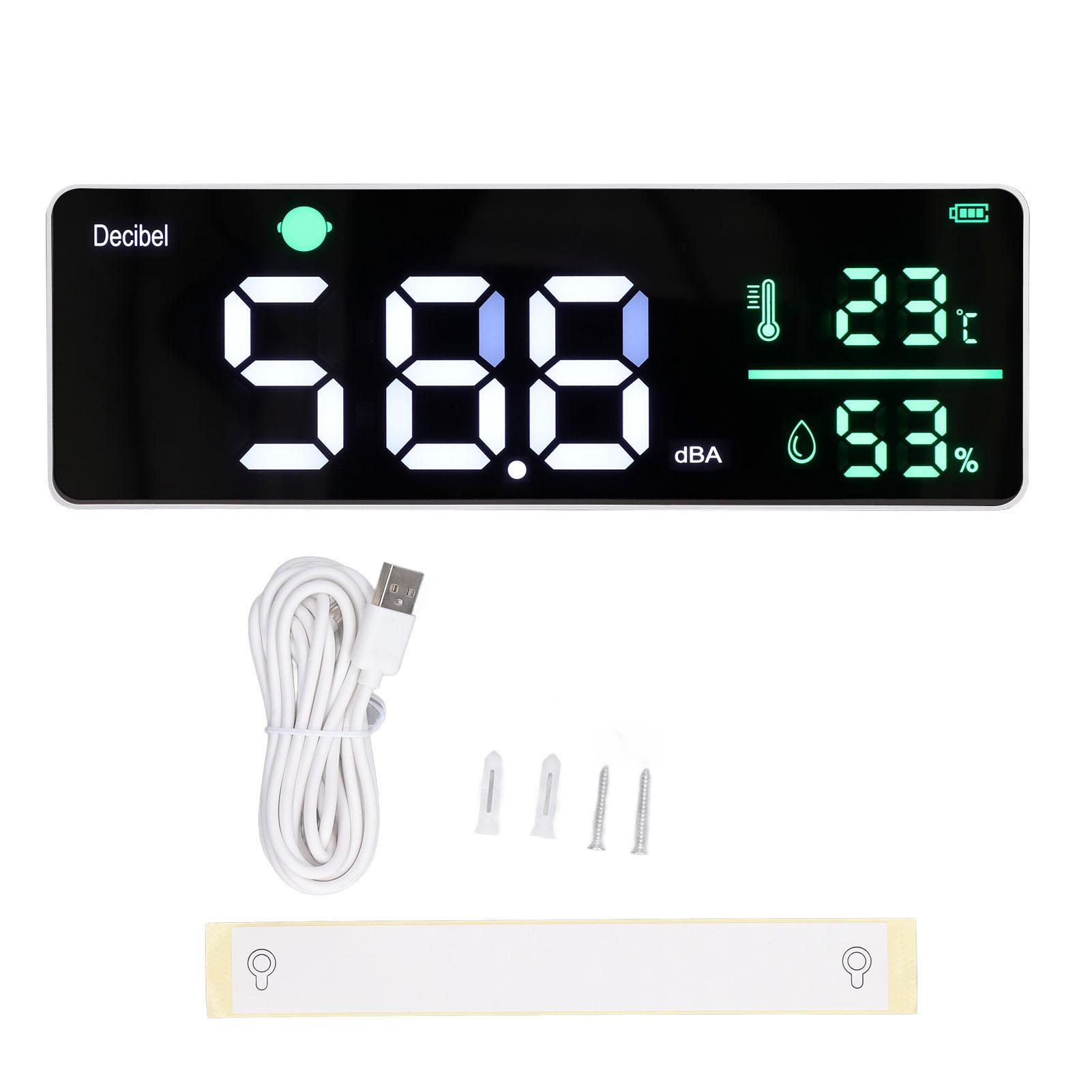 

Sound Meter Wall Hanging Sound Level Meter 11in Large LED Display Screen Temperature Humidity Meter for Classroom Decibel Meter