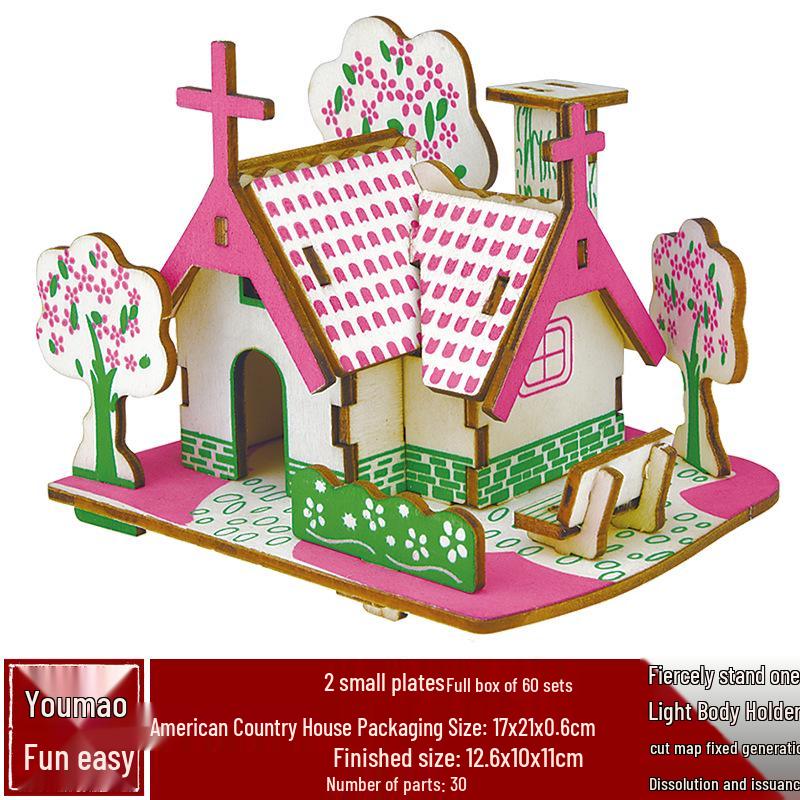 DIY 3D Wooden Building Puzzle - Children's Educational Assembly Toy